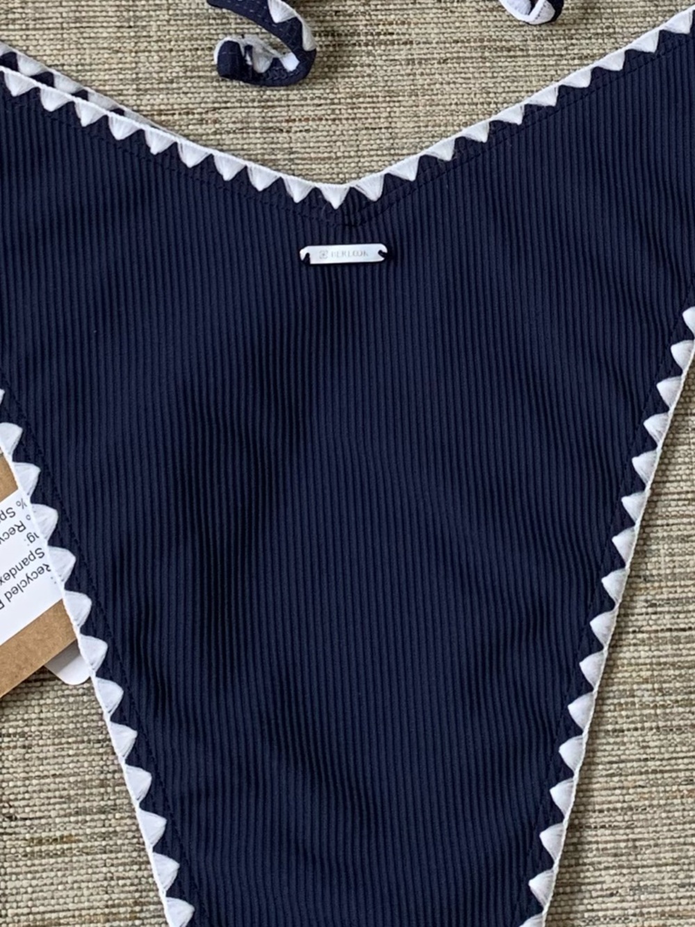 NWT BERLOOK Ribbed Bikini Swimsuit w/ Contrast Stitch Trim in Navy / White, XS - Picture 6 of 6